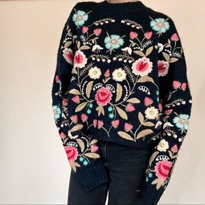 Zara floral embroidered wool sweater